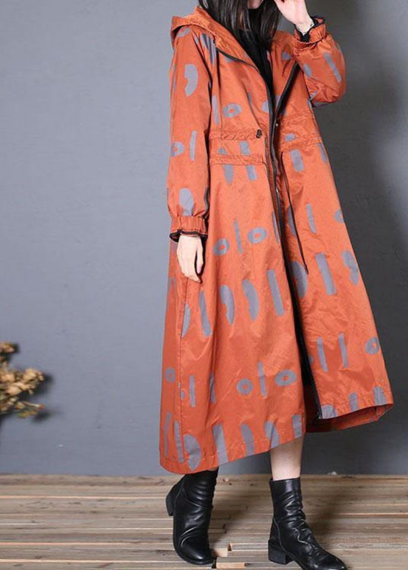 Nieuwe Oversized Jassen Met Rode Prints En Capuchon - Dames trenchcoats