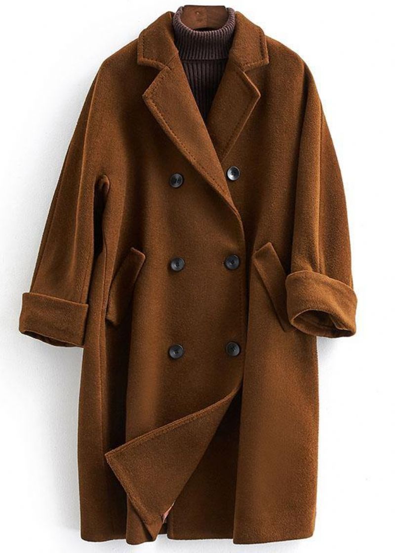 Nieuwe Trendy Plus Size Jassen Dubbele Borstjas Rood Gekerfde Wollen Overjas - Dames trenchcoats