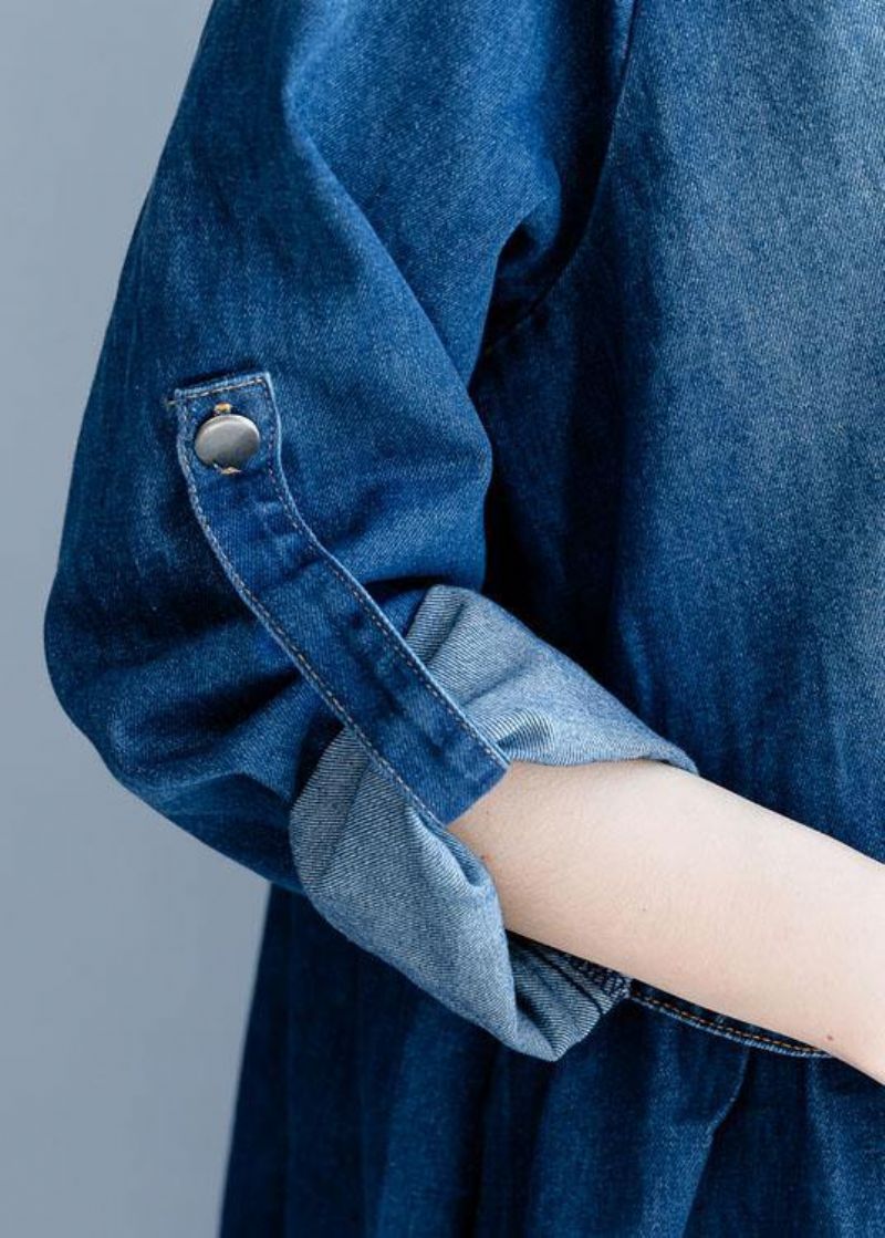 Organisch Denimblauw Borduurwerk Fijne Kleding Voor Dames Kasten Gestreepte Kraag Herfstoutwears - Donkergrijs