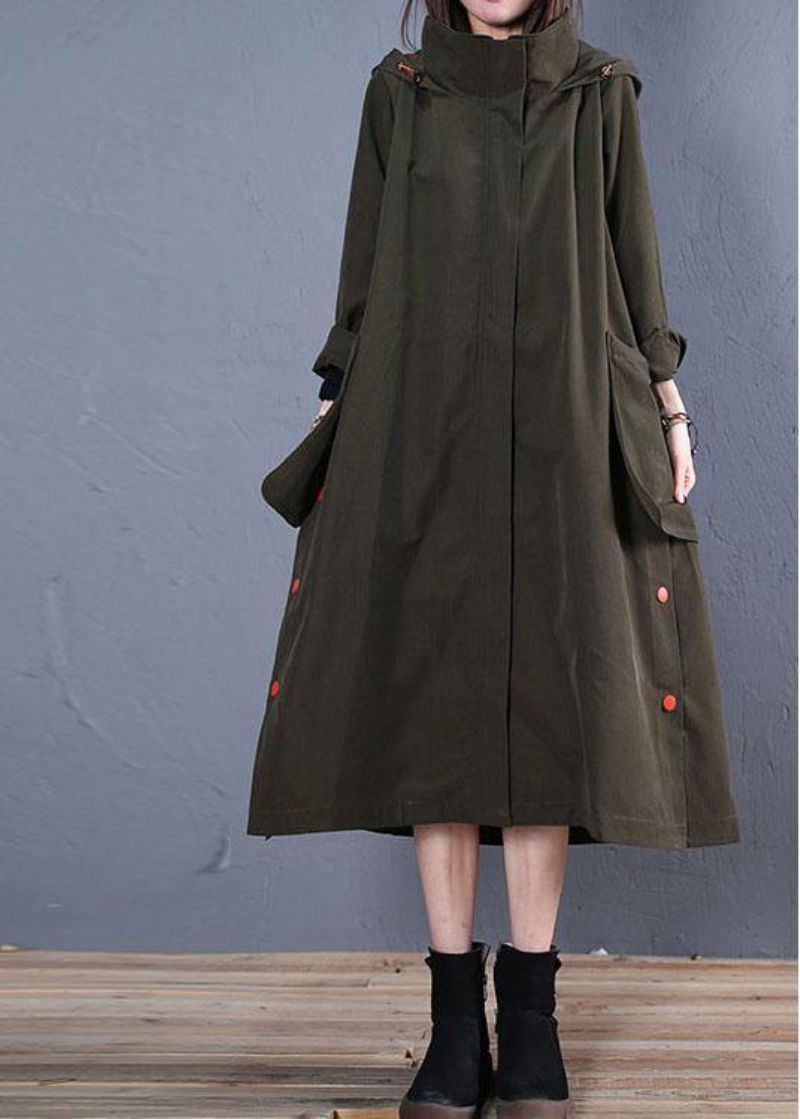 Oversized Damesjassen Herfstgroene Jassen Met Open Kap En Capuchon