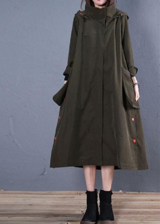 Oversized Damesjassen Herfstgroene Jassen Met Open Kap En Capuchon