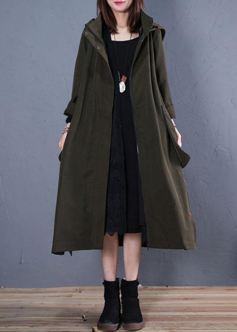 Oversized Damesjassen Herfstgroene Jassen Met Open Kap En Capuchon - Dames trenchcoats