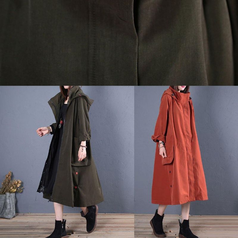 Oversized Damesjassen Herfstgroene Jassen Met Open Kap En Capuchon - Dames trenchcoats