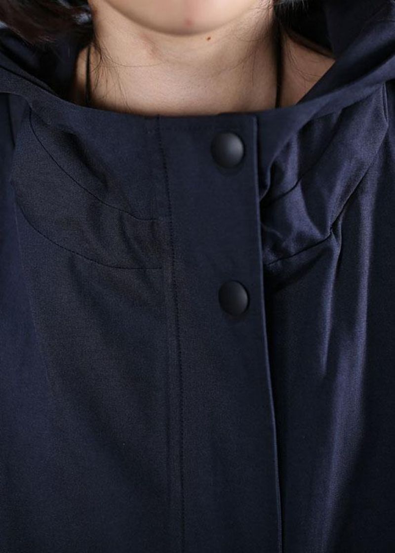 Oversized Lange Jas Herfstblauwe Mouwloze Jassen Met Capuchon - Dames trenchcoats