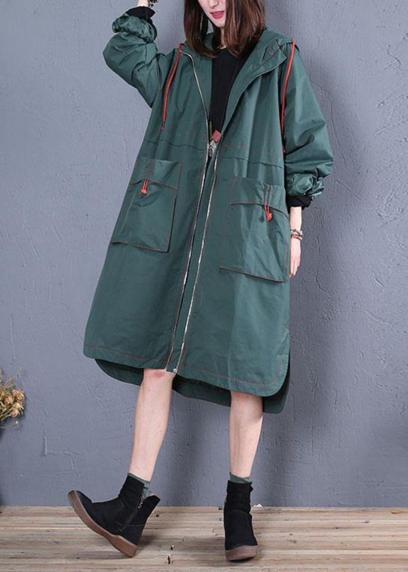 Oversized Maxi-jas Voor Dames Herfstgroene Jassen Met Open Kap En Capuchon