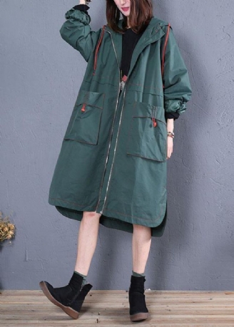 Oversized Maxi-jas Voor Dames Herfstgroene Jassen Met Open Kap En Capuchon