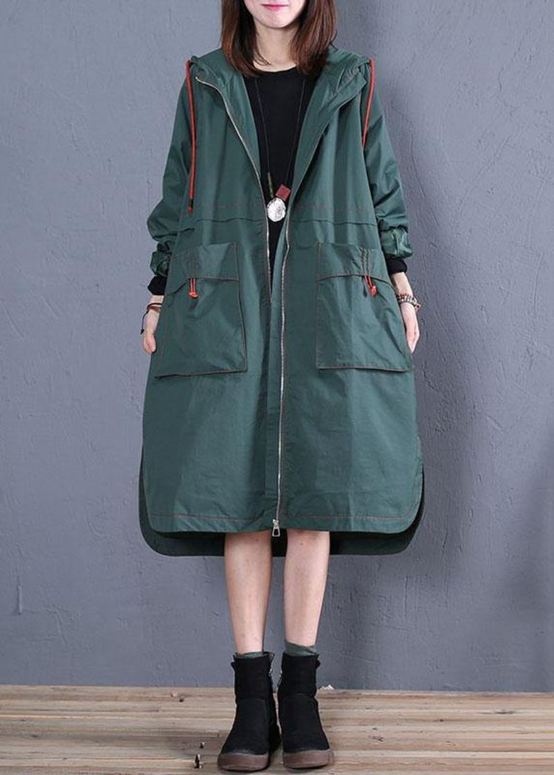 Oversized Maxi-jas Voor Dames Herfstgroene Jassen Met Open Kap En Capuchon - Dames trenchcoats