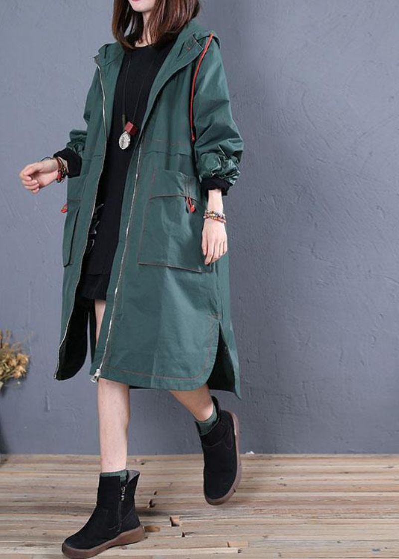 Oversized Maxi-jas Voor Dames Herfstgroene Jassen Met Open Kap En Capuchon - Dames trenchcoats