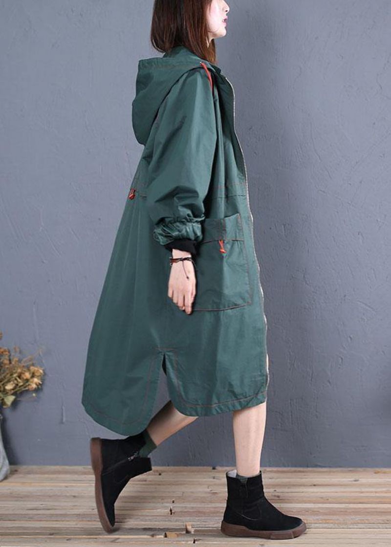 Oversized Maxi-jas Voor Dames Herfstgroene Jassen Met Open Kap En Capuchon - Dames trenchcoats