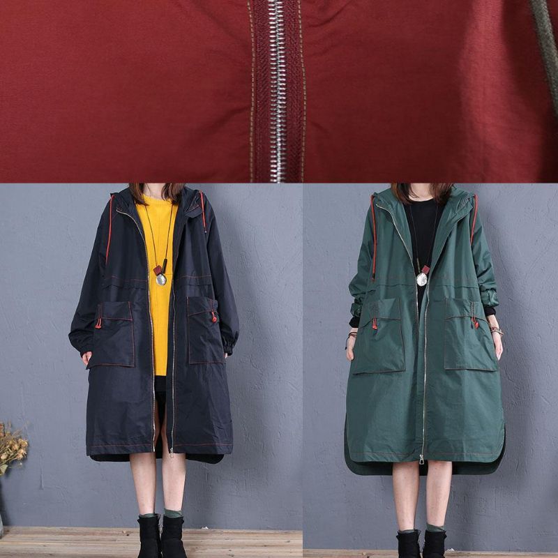 Oversized Maxi-jas Voor Dames Herfstgroene Jassen Met Open Kap En Capuchon - Dames trenchcoats