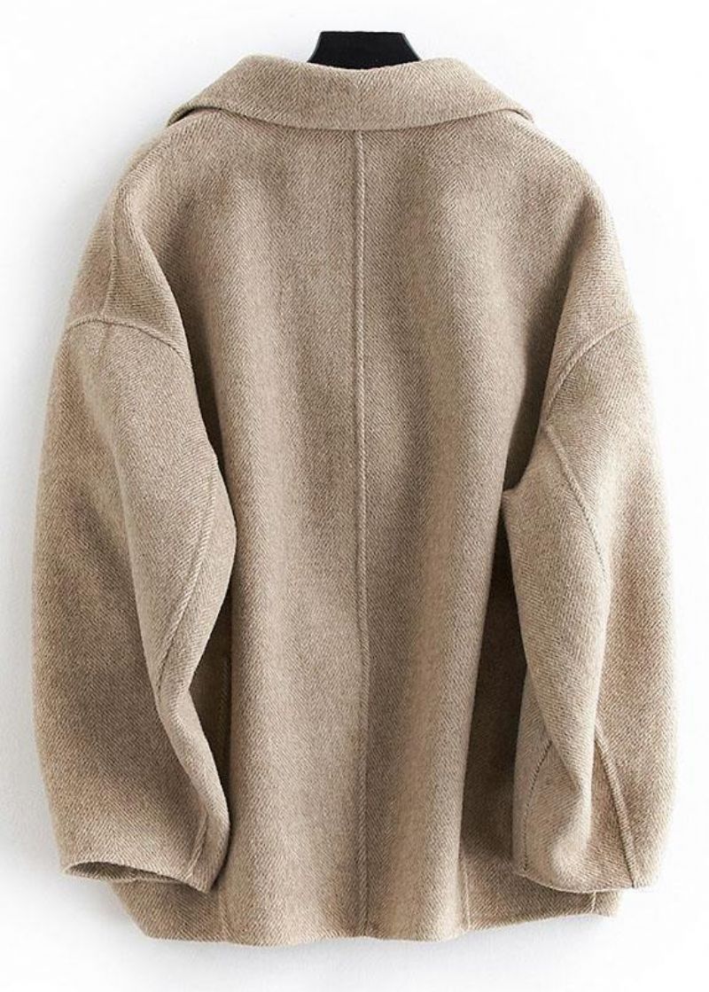 Oversized Middellange Jas Button Down Nude Gekerfde Wollen Overjas - Dames trenchcoats