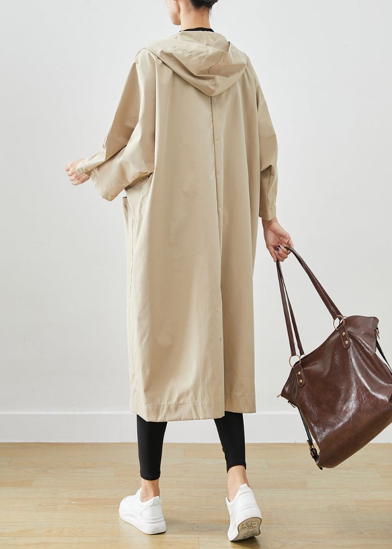 Plus Maat Beige Capuchon Oversized Katoenen Jassen Vleermuismouw - Dames trenchcoats