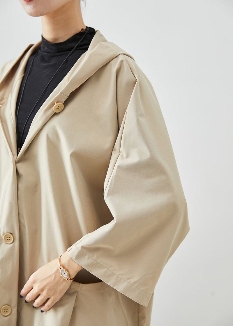 Plus Maat Beige Capuchon Oversized Katoenen Jassen Vleermuismouw - Dames trenchcoats