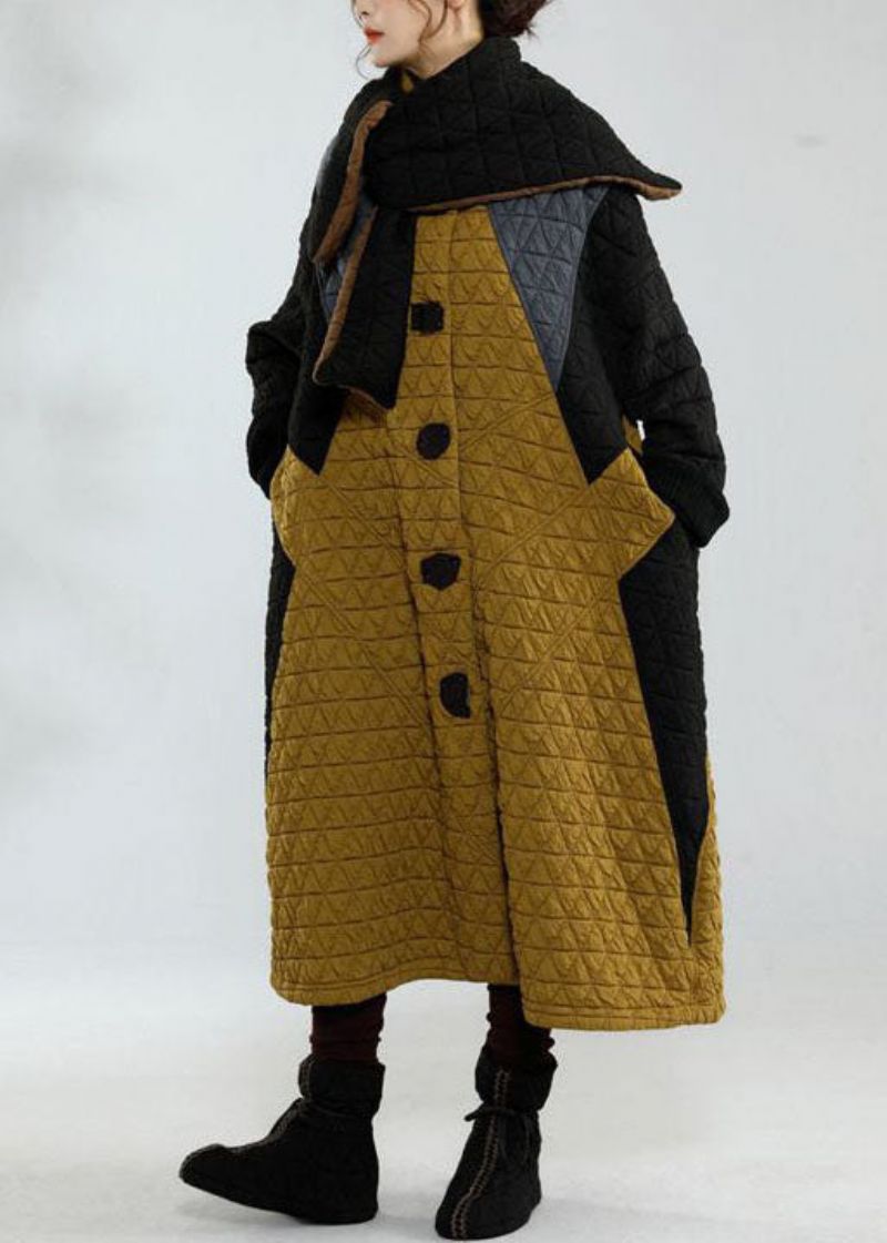 Plus Maat Colorblock Opstaande Kraag Oversized Patchwork Fijne Katoenen Gevulde Jassen Winter - Dames trenchcoats