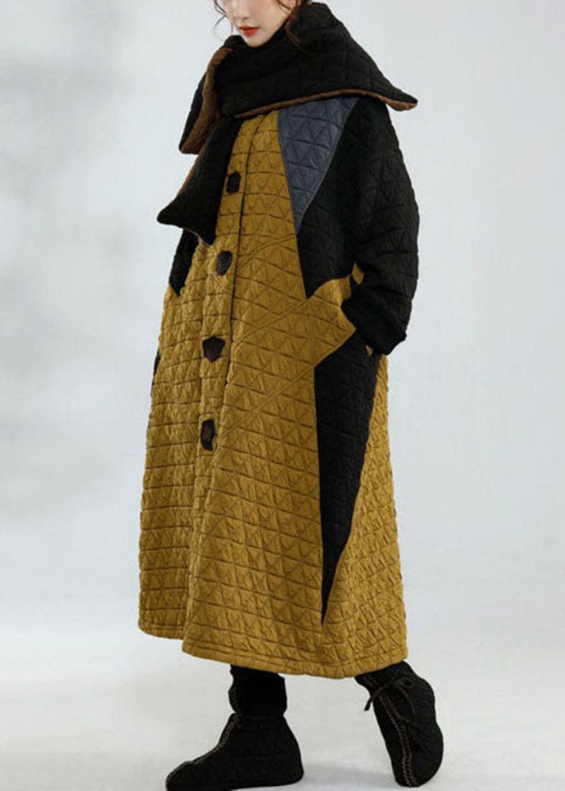 Plus Maat Colorblock Opstaande Kraag Oversized Patchwork Fijne Katoenen Gevulde Jassen Winter - Dames trenchcoats