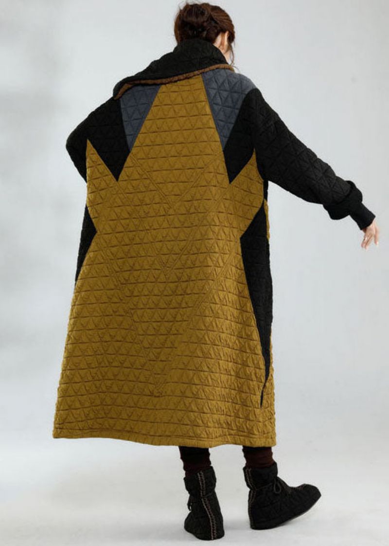 Plus Maat Colorblock Opstaande Kraag Oversized Patchwork Fijne Katoenen Gevulde Jassen Winter - Dames trenchcoats