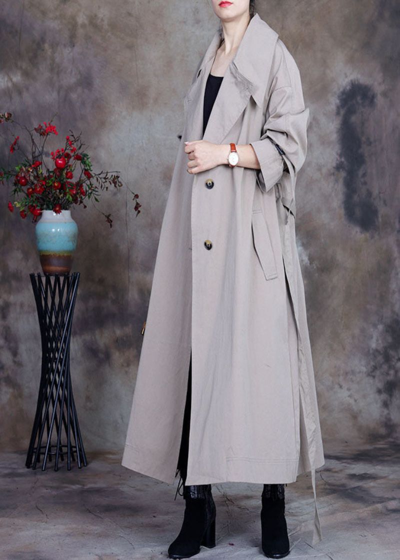 Plus Maat Grijze Strik In De Taille Met Knoop Peter Pan-kraag Trenchcoats Lente - Dames trenchcoats