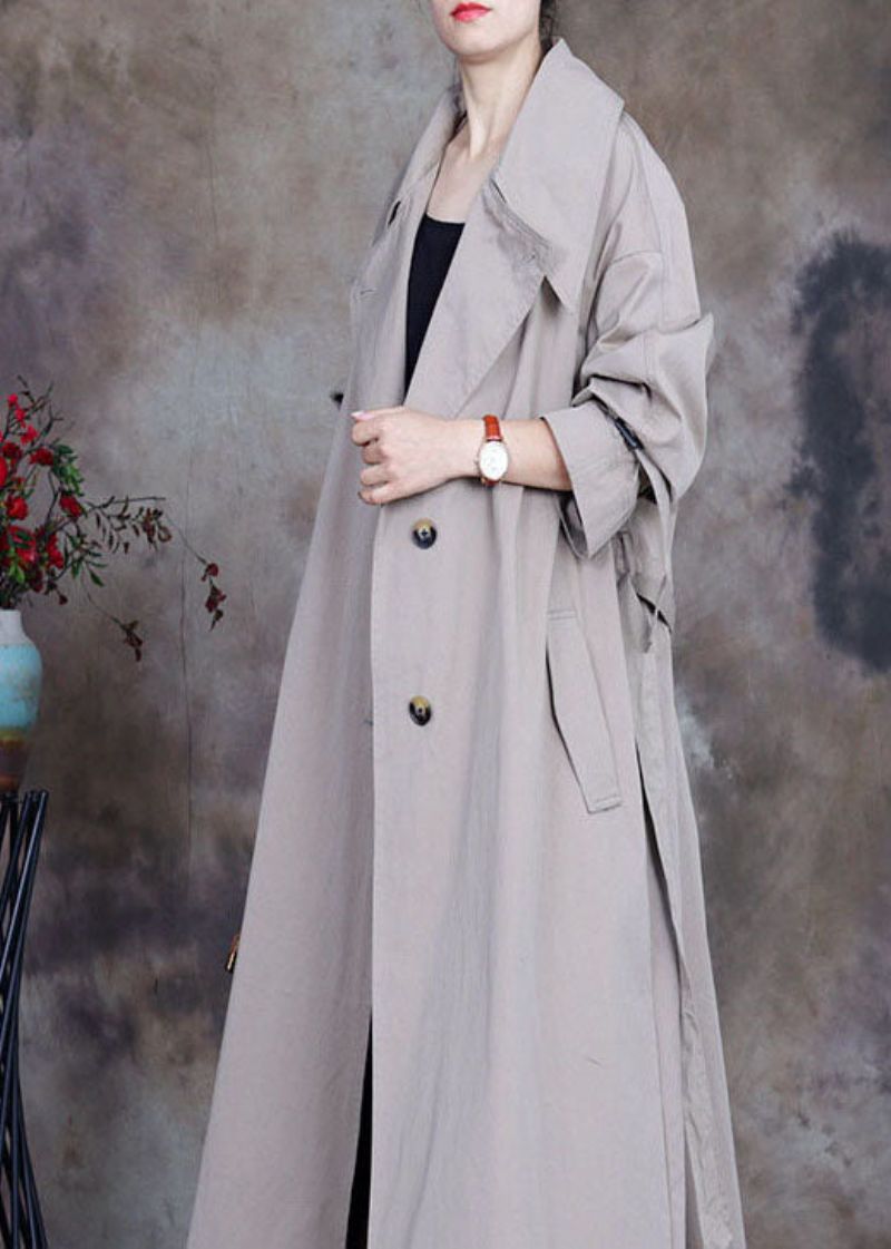 Plus Maat Grijze Strik In De Taille Met Knoop Peter Pan-kraag Trenchcoats Lente - Dames trenchcoats