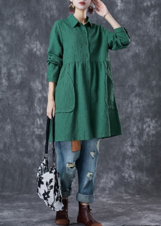 Plus Maat Groen Oversized Zakken Katoenen Trenchcoat Herfst