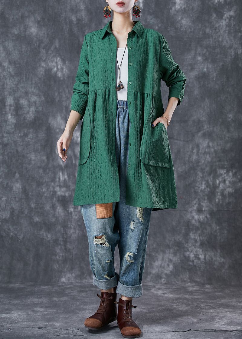 Plus Maat Groen Oversized Zakken Katoenen Trenchcoat Herfst - Dames trenchcoats