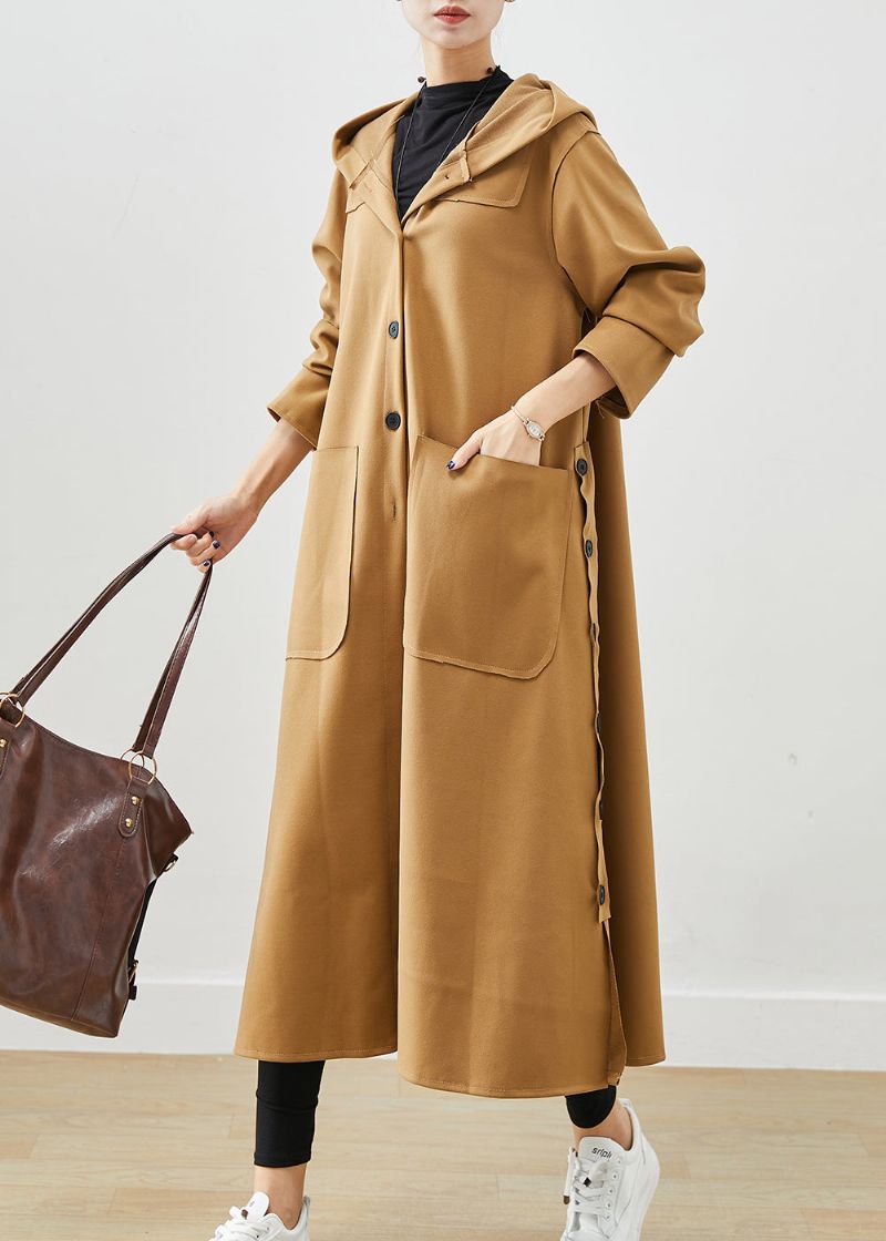 Plus Maat Kaki Zakken Met Capuchon Katoenen Trenchcoat Herfst - Dames trenchcoats