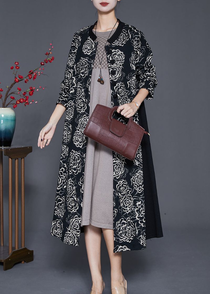 Plus Maat Zwart Oversized Patchwork Print Katoenen Trenchcoat Herfst - Dames trenchcoats