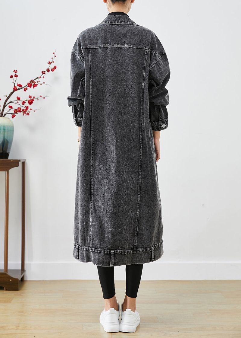 Plus Maat Zwarte Oversized Zakken Denim Trenchcoats Herfst - Dames trenchcoats