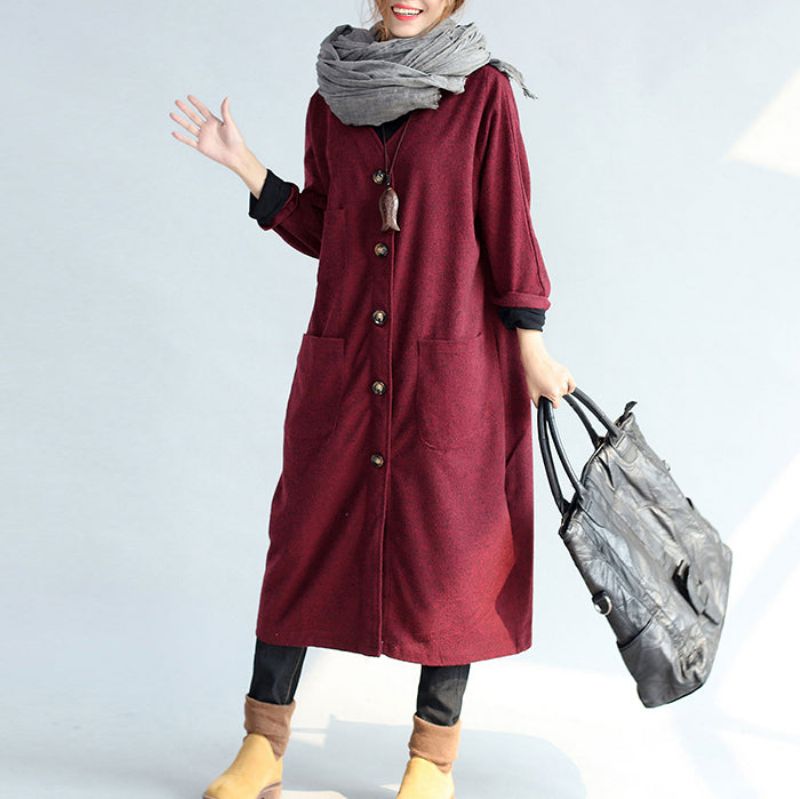 Rode Winterkatoenen Vesten Grote Maten Wollen Vintage Trenchcoats Met Lange Mouwen - Dames trenchcoats