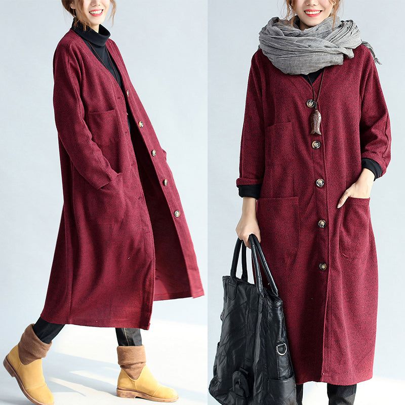 Rode Winterkatoenen Vesten Grote Maten Wollen Vintage Trenchcoats Met Lange Mouwen - Dames trenchcoats