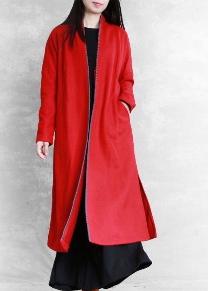 Rood Plus Size Kleding Truien Zakken Open Zijkanten Jassen - Dames trenchcoats