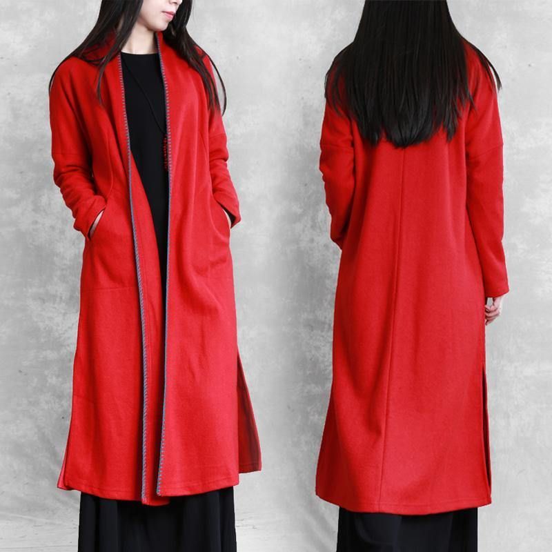 Rood Plus Size Kleding Truien Zakken Open Zijkanten Jassen - Dames trenchcoats