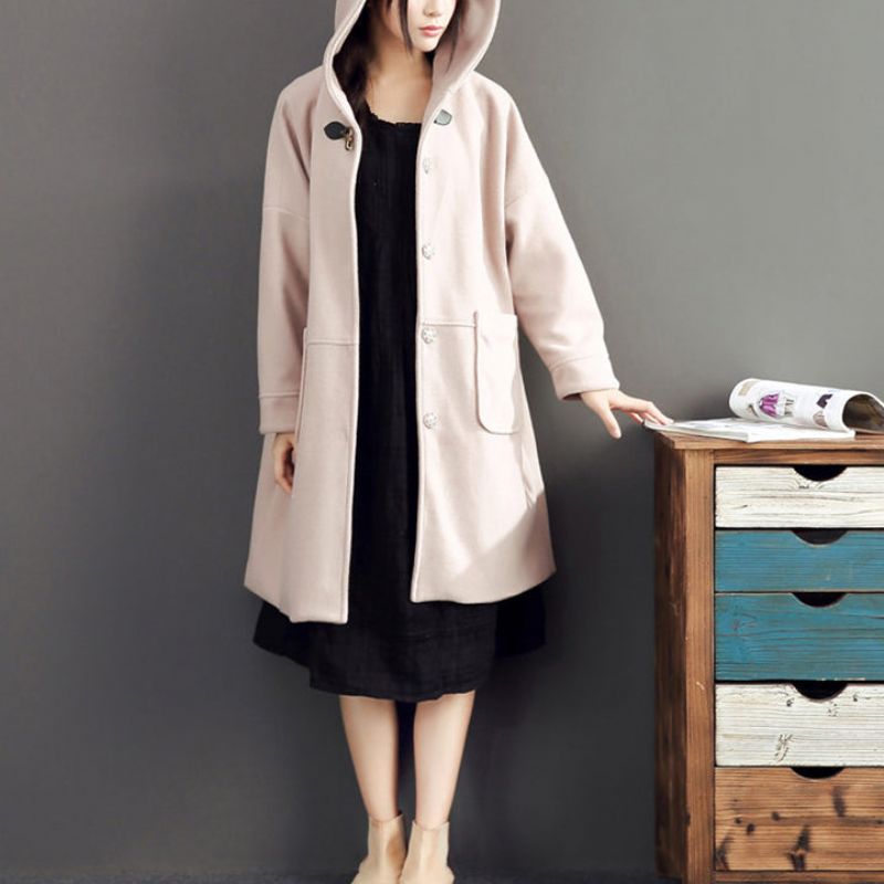 Roze Casual Lange Mouwen Uitloper Losse Trenchcoats Met Capuchon