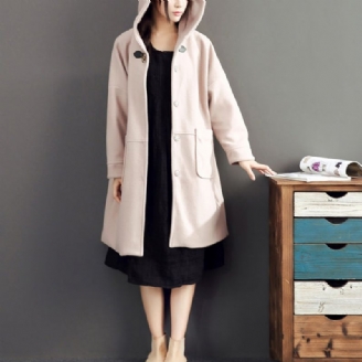 Roze Casual Lange Mouwen Uitloper Losse Trenchcoats Met Capuchon