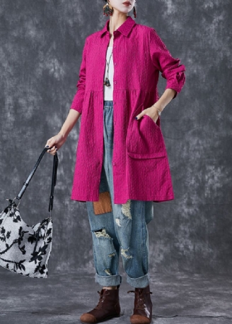 Roze Katoenen Trenchcoats Oversized Zakken Herfst