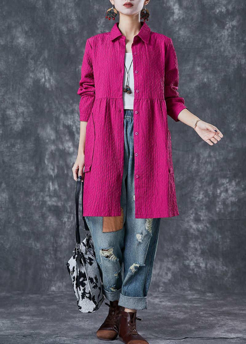 Roze Katoenen Trenchcoats Oversized Zakken Herfst - Dames trenchcoats