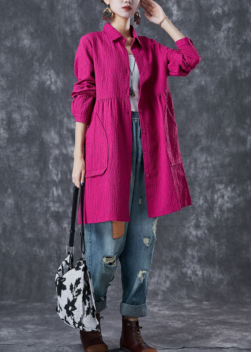 Roze Katoenen Trenchcoats Oversized Zakken Herfst - Dames trenchcoats