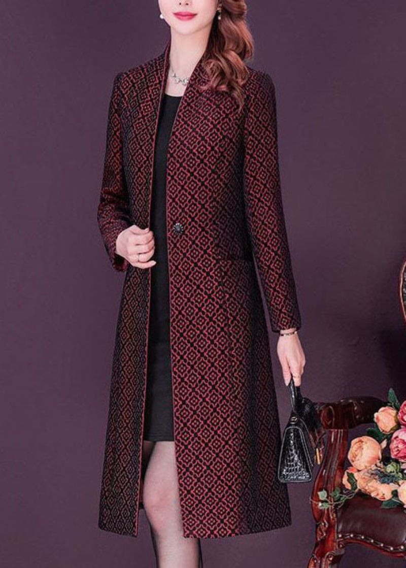 Slim Fit Mulberry Opstaande Kraag Jacquard Spandex Trench Lange Mouw