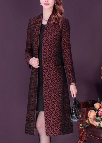 Slim Fit Mulberry Opstaande Kraag Jacquard Spandex Trench Lange Mouw