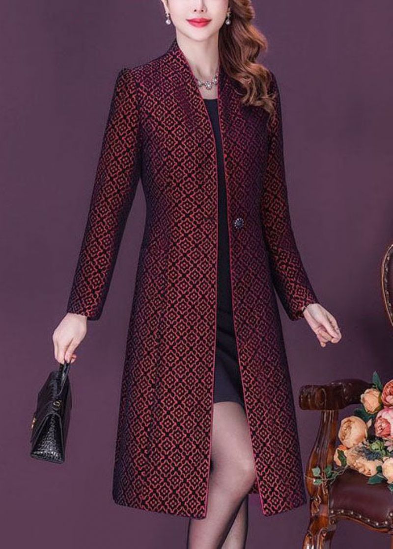 Slim Fit Mulberry Opstaande Kraag Jacquard Spandex Trench Lange Mouw - Dames trenchcoats