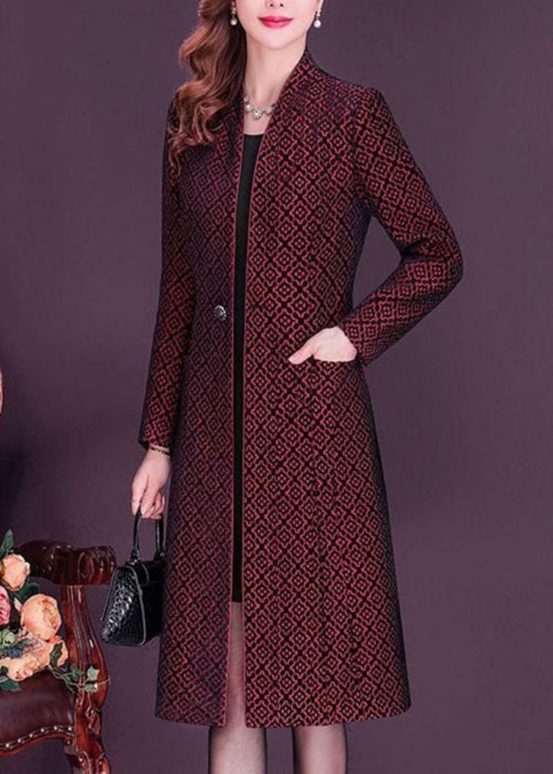 Slim Fit Mulberry Opstaande Kraag Jacquard Spandex Trench Lange Mouw - Dames trenchcoats