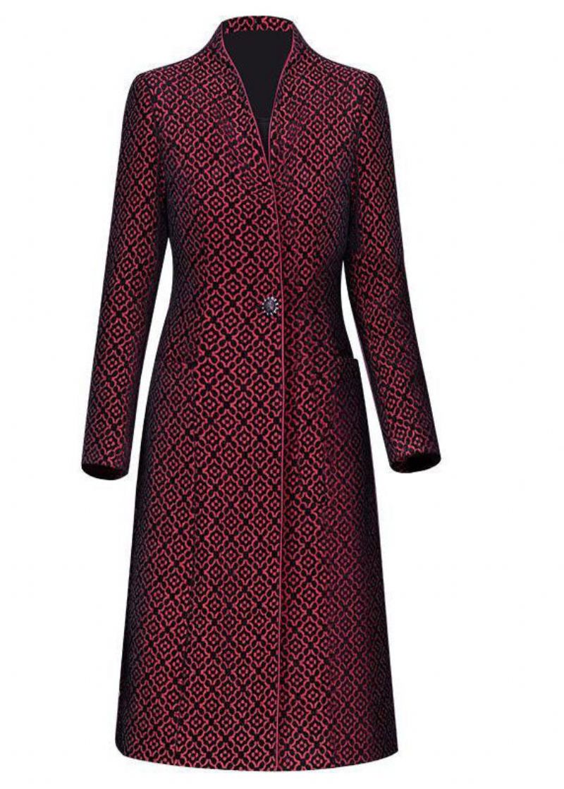 Slim Fit Mulberry Opstaande Kraag Jacquard Spandex Trench Lange Mouw - Dames trenchcoats