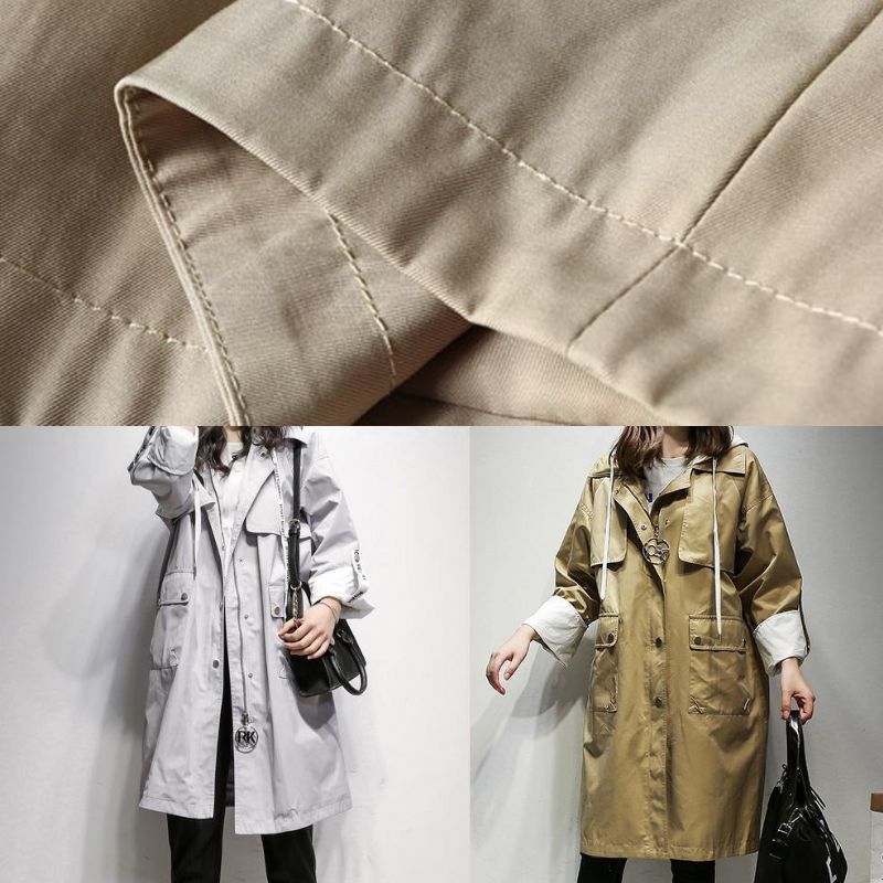 Stijl Grijze Modieuze Tuniekjas Werkoutfits Jas Met Trekkoord En Capuchon - Dames trenchcoats