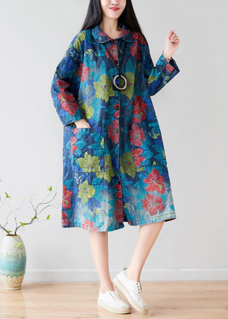 Stijl Groene Peter Pan Kraag Zakken Gebloemde Trenchcoats Lente - Dames trenchcoats