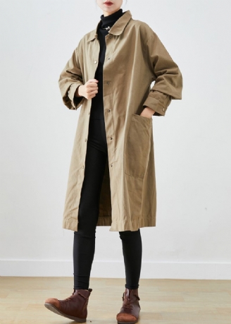 Stijl Kaki Katoenen Trenchcoat Met Oversized Zakken Herfst