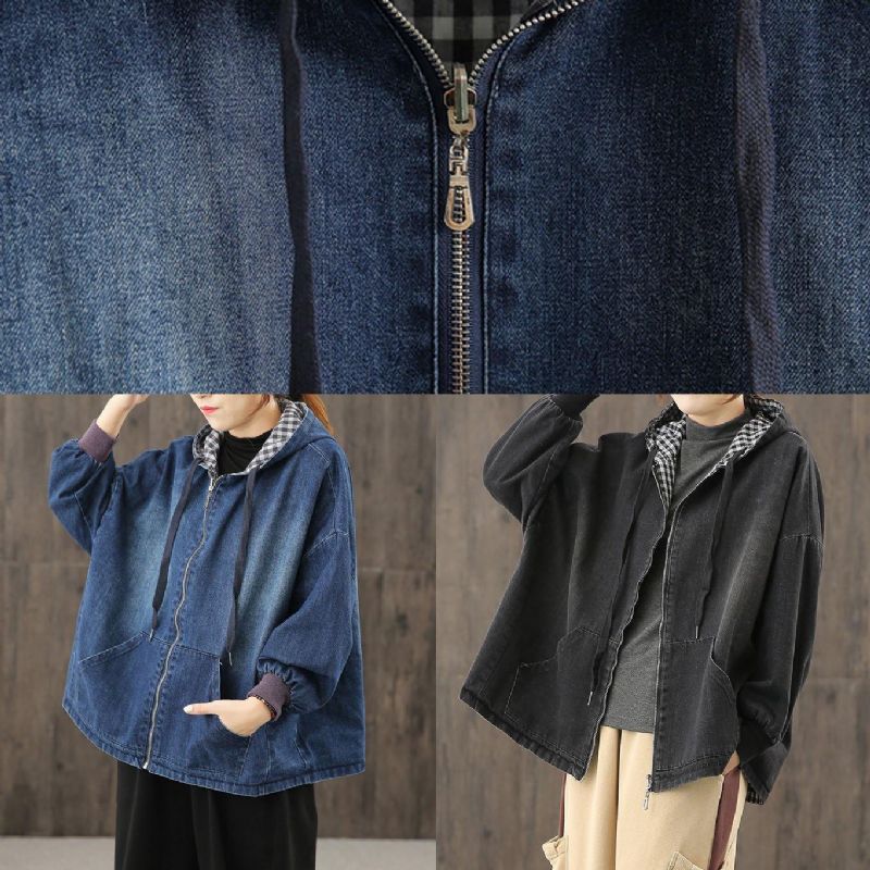 Stijlkleding Met Zakken Met Capuchon Voor Damesfotografie Denimblauwe Blouses - Dames trenchcoats