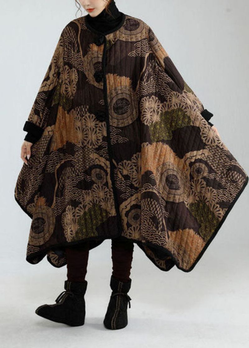 Stijlvol Zwart Asymmetrisch Ontwerp Oversized Print Fijne Katoenen Gevulde Trenchcoats Winter - Dames trenchcoats