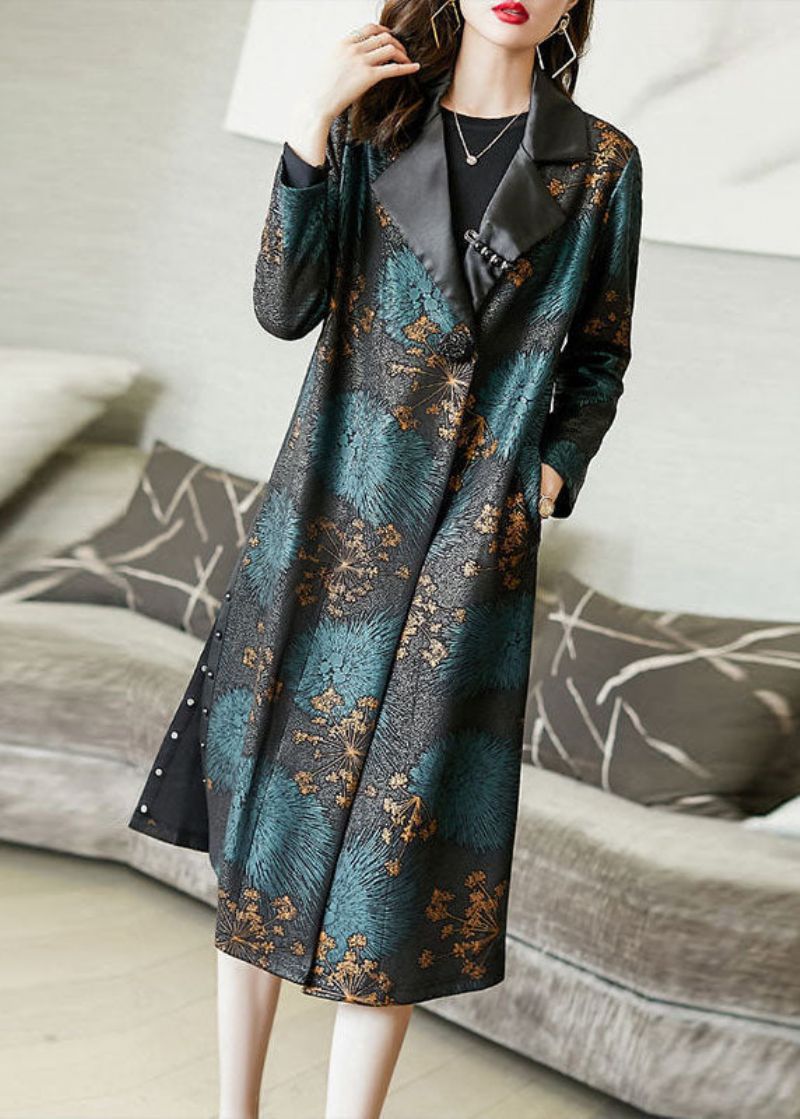 Stijlvolle Colorblock Peter Pan Kraag Zakken Print Zijden Trenchcoat Lente - Dames trenchcoats