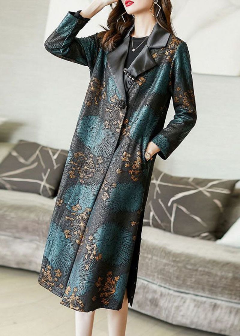 Stijlvolle Colorblock Peter Pan Kraag Zakken Print Zijden Trenchcoat Lente - Dames trenchcoats