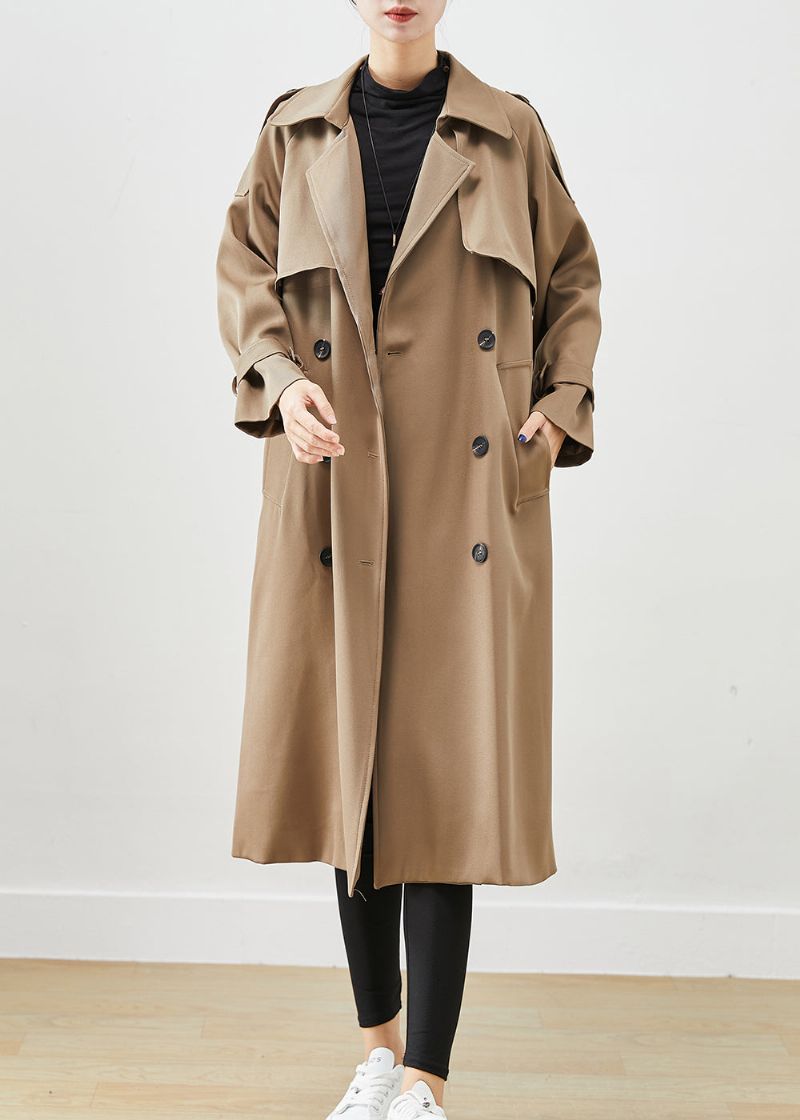 Stijlvolle Koffie Dubbele Borstzakken Katoenen Trenchcoat Herfst - Dames trenchcoats