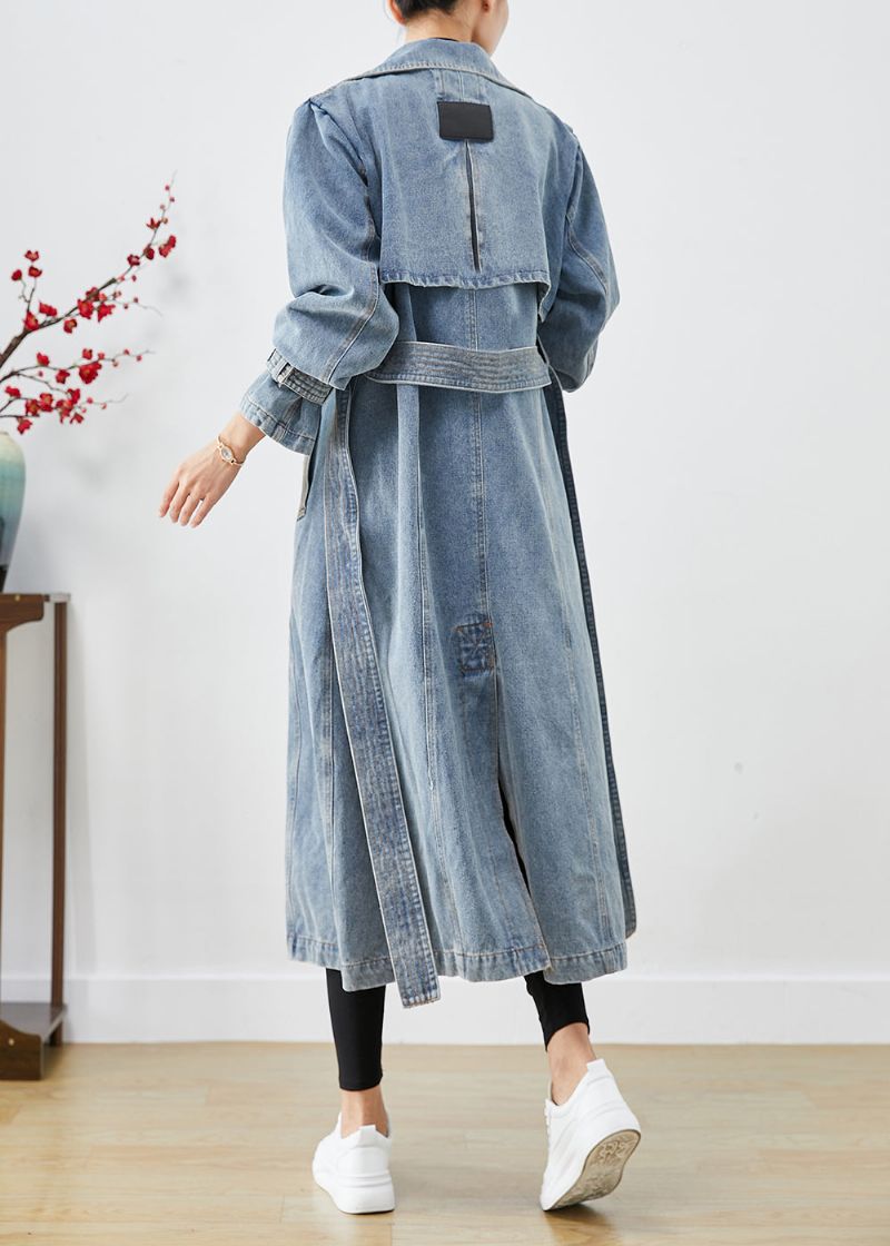 Stijlvolle Lichtblauwe Oversized Denim Trenchcoats Met Dubbele Rij Knopen Herfst - Dames trenchcoats